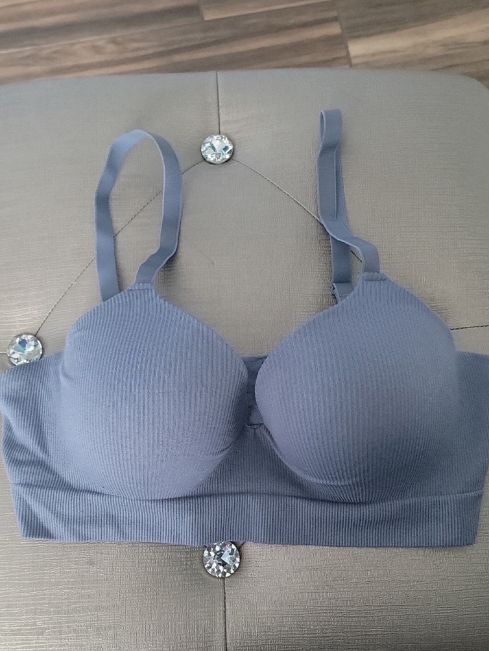 H&M Ribbed Padded Bralette in Dusty Blue
